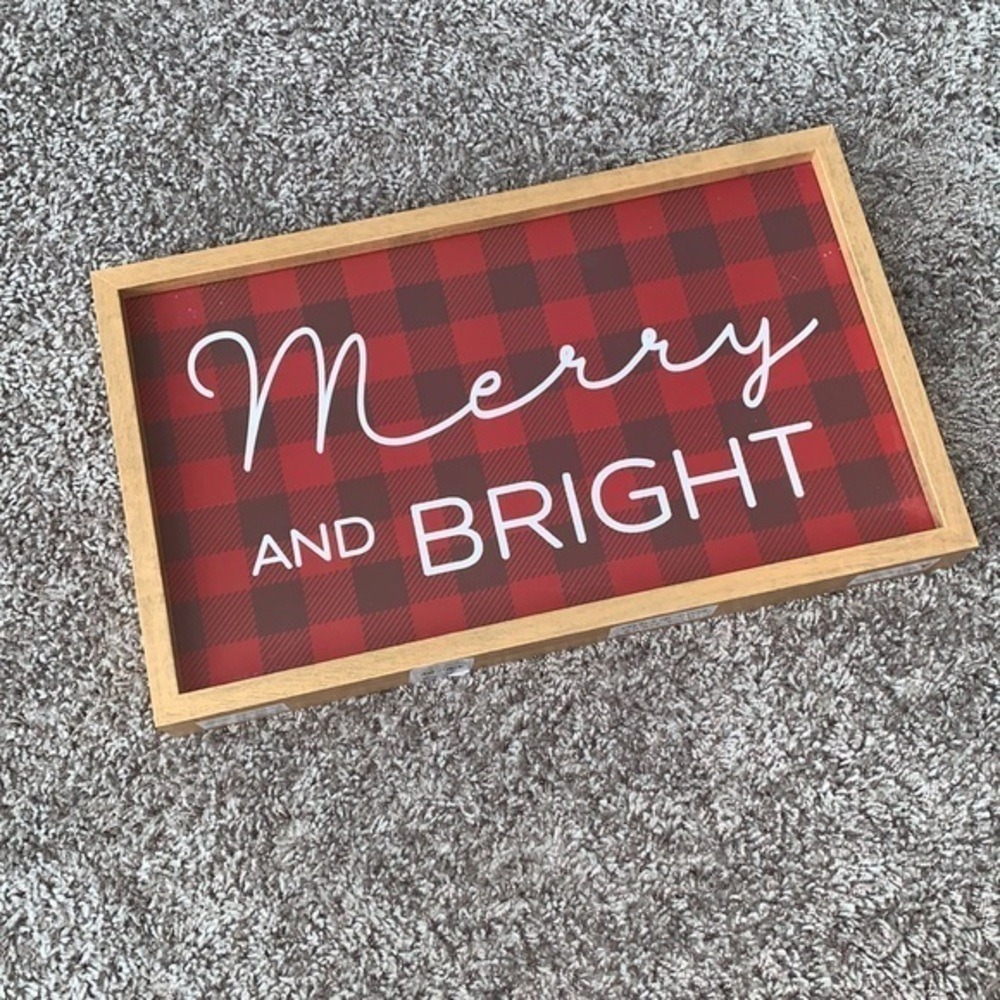 Reversible Wooden Tray Signs Merry and Bright Gather Together‎ Holiday Decor